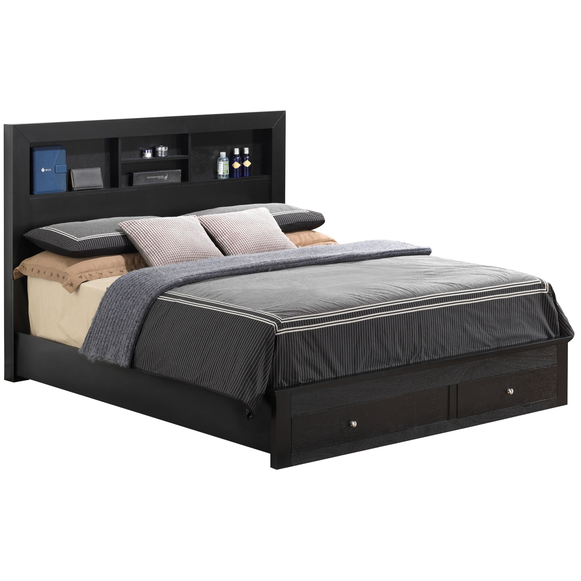 Burlington Black Full Upholstered Storage Platform Bed with Drawers