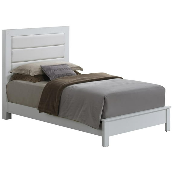Passion Furniture Burlington White Upholstered Twin Panel Bed