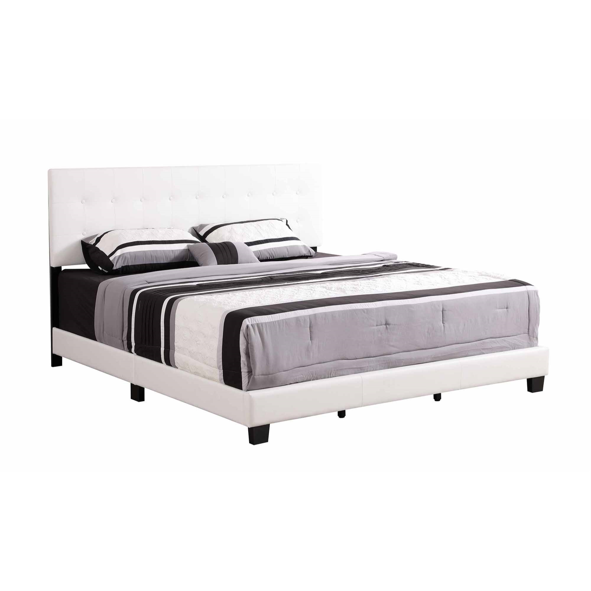 Passion Furniture  Caldwell Faux Leather Button Tufted Panel Bed, White - King Size - image 1 of 5
