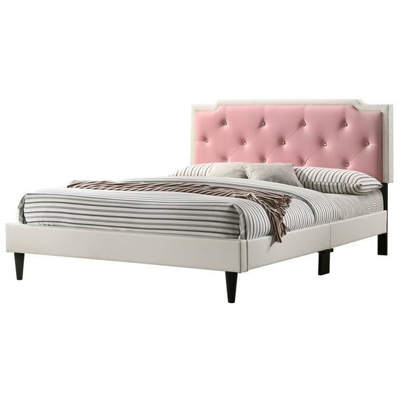 Passion Furniture Deb Jewel White and Pink Tufted Full Panel Bed