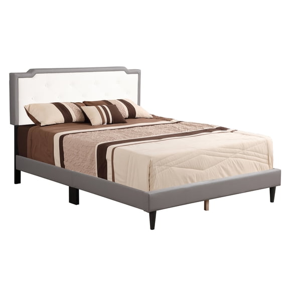 Passion Furniture Deb Tufted Queen Panel Bed Light Grey