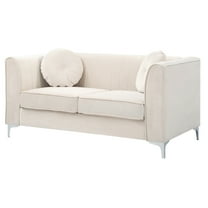 Passion Furniture Delray 65 in. Ivory Tuxedo Arm Velvet Loveseat with 2-Throw Pillow