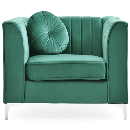 Delray Green Vertical Channel Quilted Accent Chair with Round Throw Pillow