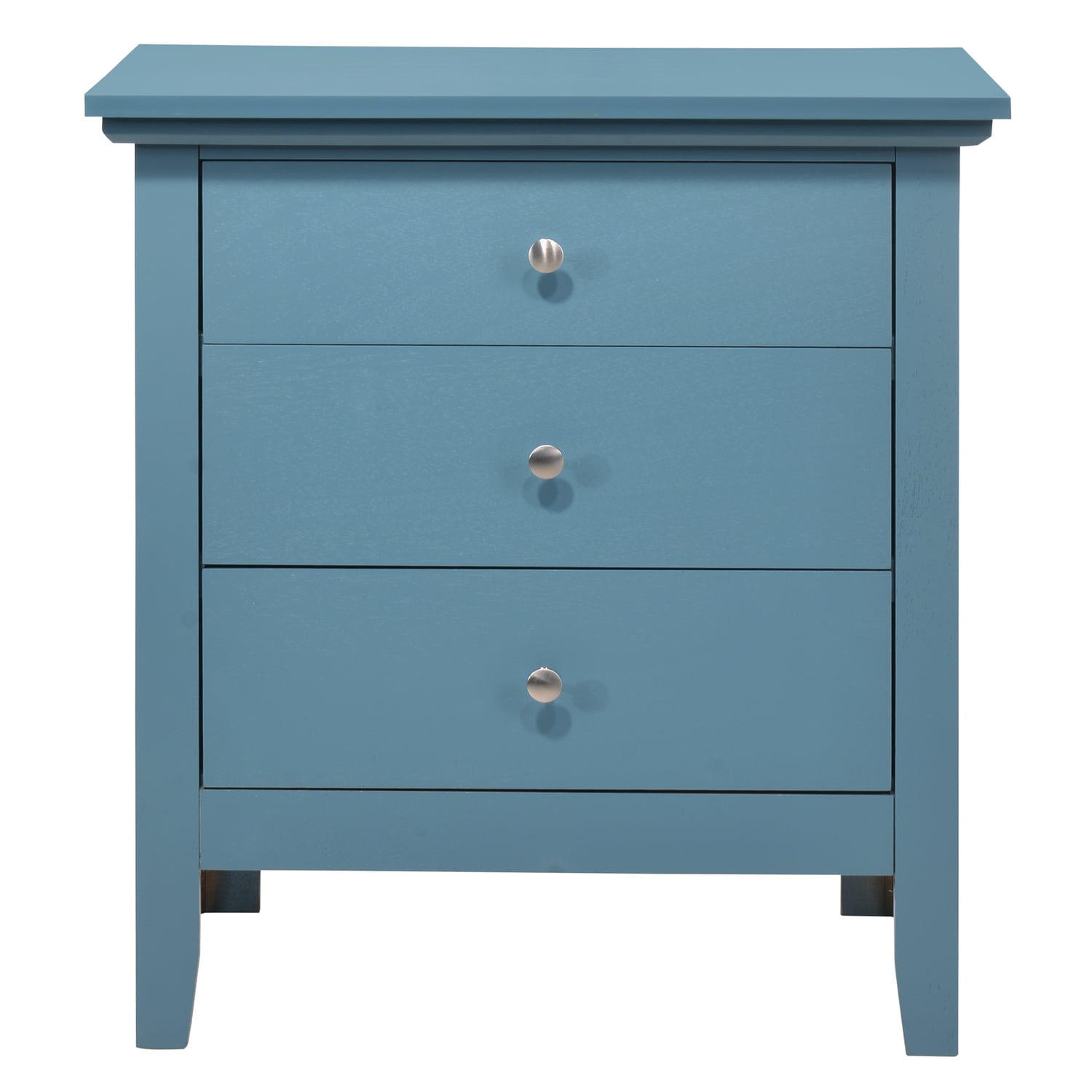 Teal 3-Drawer Solid Wood Nightstand with Nickel Hardware