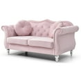 thumbnail image 1 of Passion Furniture Hollywood 68 in. Pink Velvet Chesterfield Loveseat with 2-Throw Pillow, 1 of 5