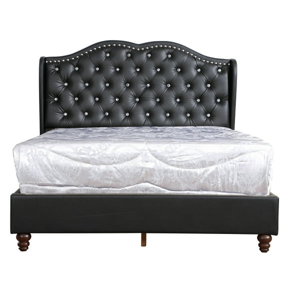 Passion Furniture Joy Jewel Gray Jewel Tufted Queen Panel Bed