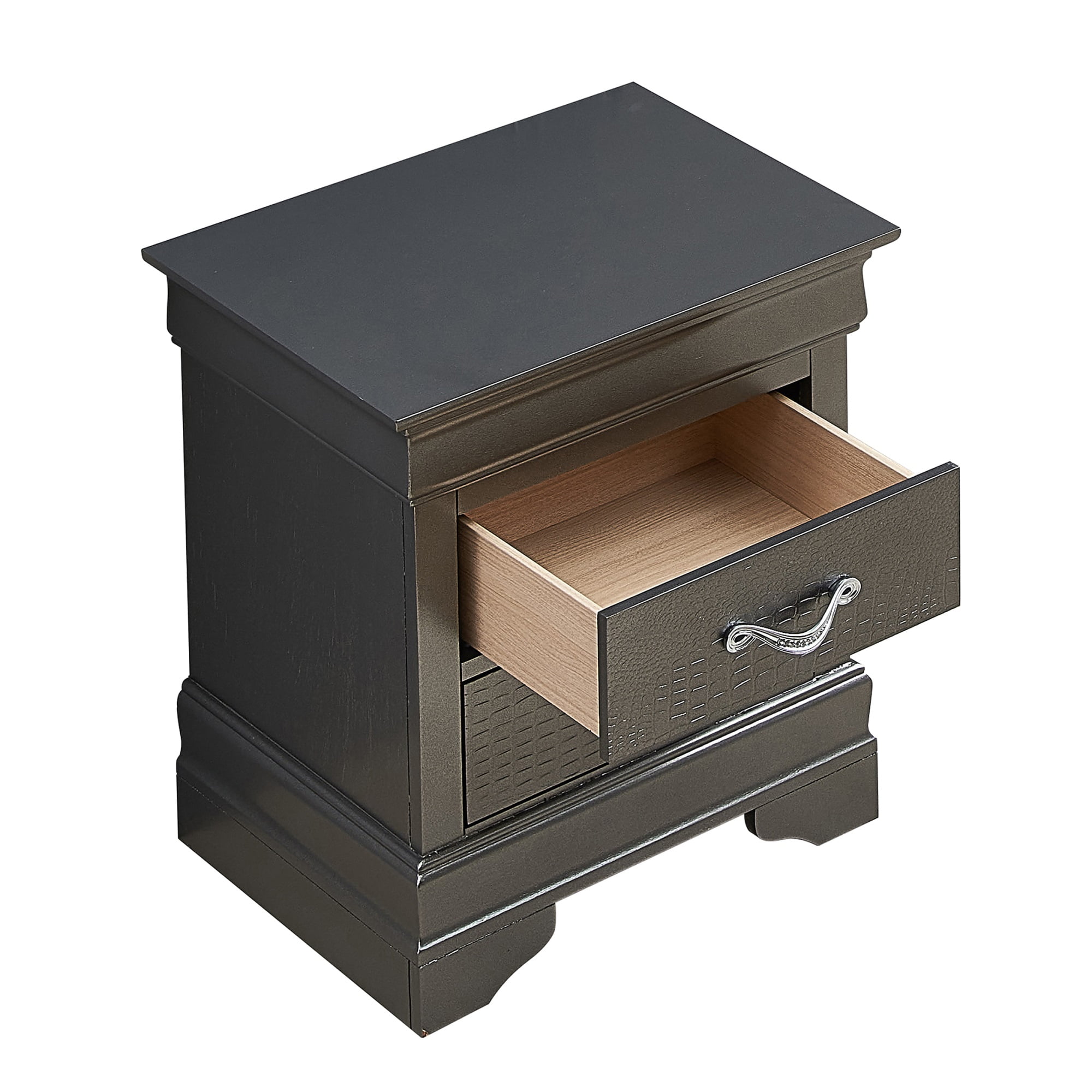 Lorana 2-Drawer Black Wood Veneer Nightstand