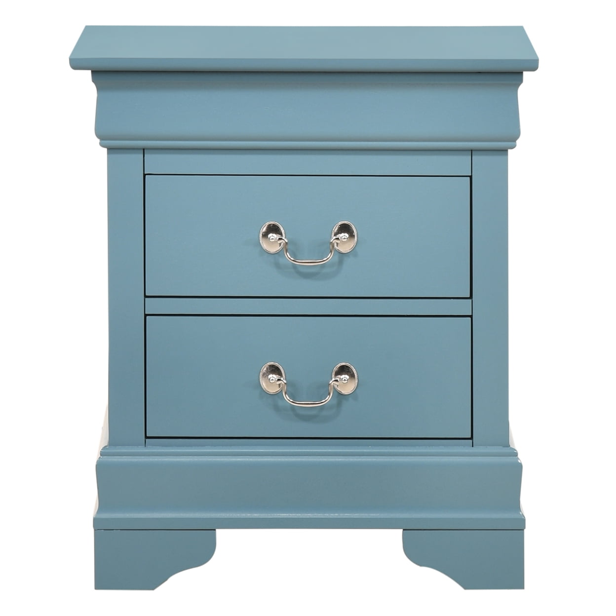 Teal Wood 2-Drawer Nightstand with Silver Hardware
