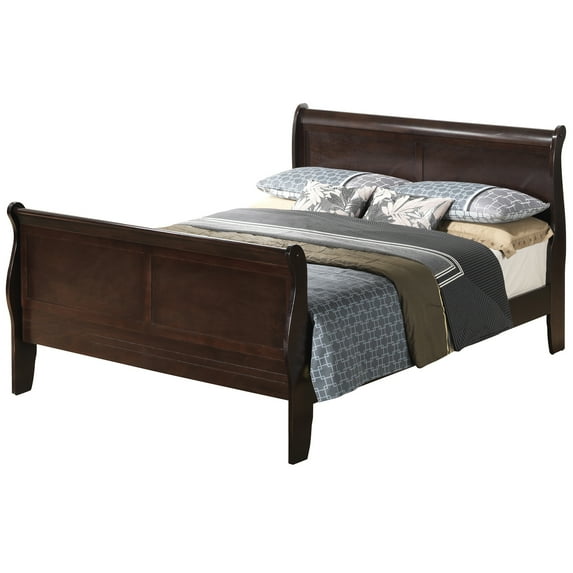 Passion Furniture Louis Philippe Cappuccino Queen Sleigh Bed with High Footboard