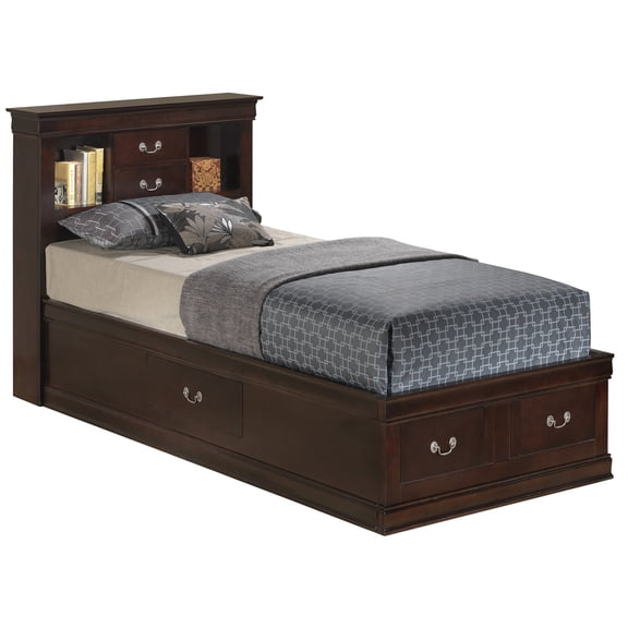 Passion Furniture Louis Philippe Cappuccino Twin Storage Platform Bed with 6 Storage Drawers