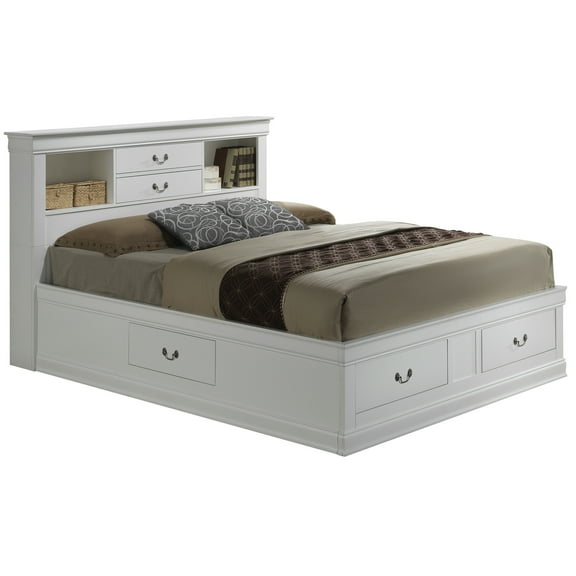 Passion Furniture Louis Philippe White Full Storage Platform Bed with 6 Storage Drawers