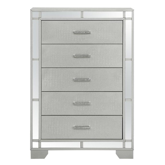 Passion Furniture Madison Silver Champagne 5-Drawer Chest of Drawers (33 in. L X 17 in. W X 49 in. H)