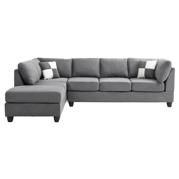 Passion Furniture Malone 111" Gray Suede 4-Seater Sectional Sofa with 2-Throw Pillow