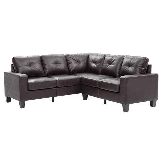 Passion Furniture Newbury 82 in. W 2-piece Faux Leather L Shape Sectional Sofa in Dark Brown