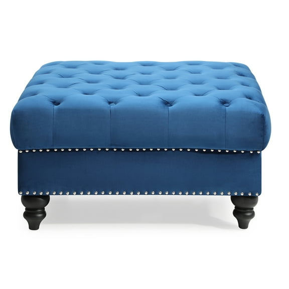 Passion Furniture Nola Navy Blue Tufted Ottoman