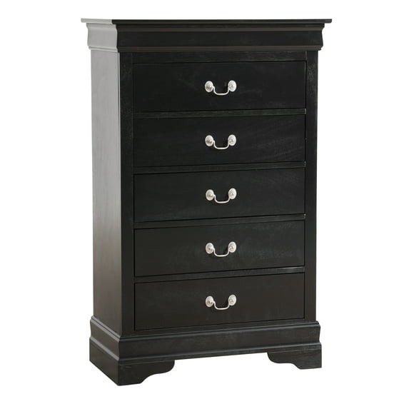 Passion Furniture Louis Phillipe II Black 5 Drawer Chest of Drawers (31 in L. X 16 in W. X 48 in H.)