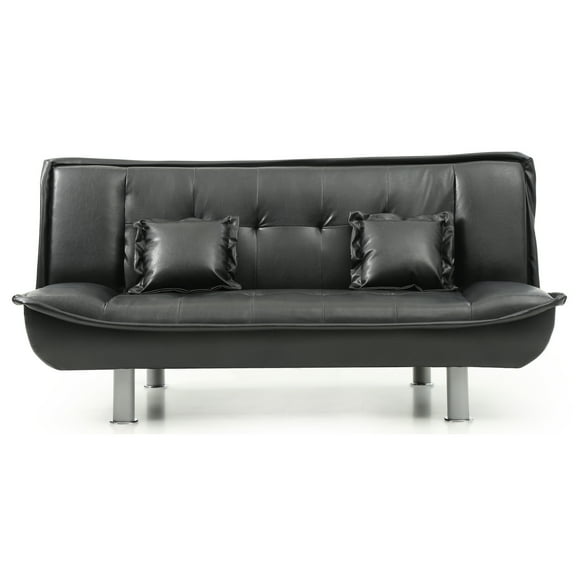 Lionel 74 in. W Armless Faux Leather Straight Sofa in Black
