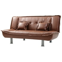 Passion Furniture Lionel 74 in. W Armless Faux Leather Straight Sofa in Brown