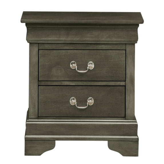 Passion Furniture Louis Philippe 2-Drawer Gray Nightstand PF-G3105-N