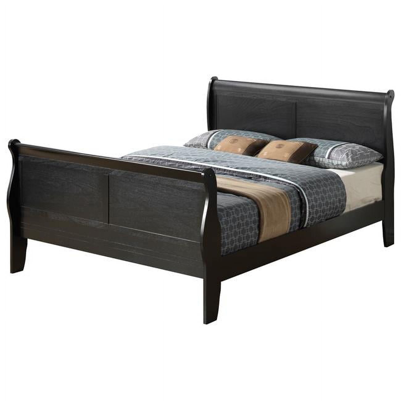 Passion Furniture Louis Philippe Black King Sleigh Wood Bed with High Footboard