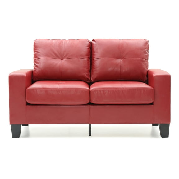 Passion Furniture Newbury 58 in. W Flared Arm Faux Leather Straight Sofa in Red