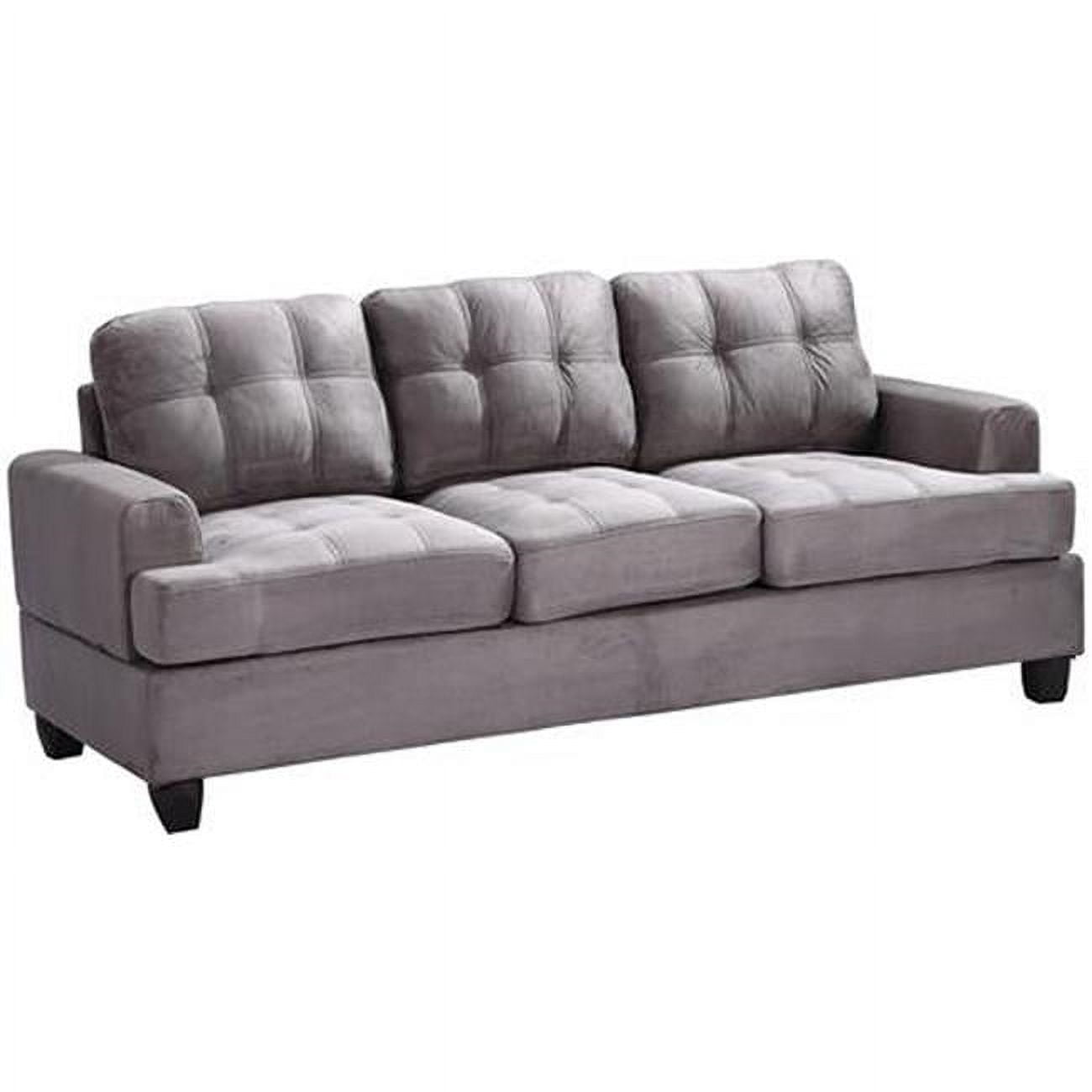 Gray Tufted Microfiber Flared Arm Sofa with Pillow Back, 79 in.