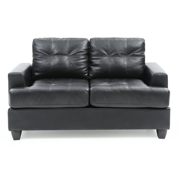 Sandridge 58 in. W Flared Arm Faux Leather Straight Sofa in Black
