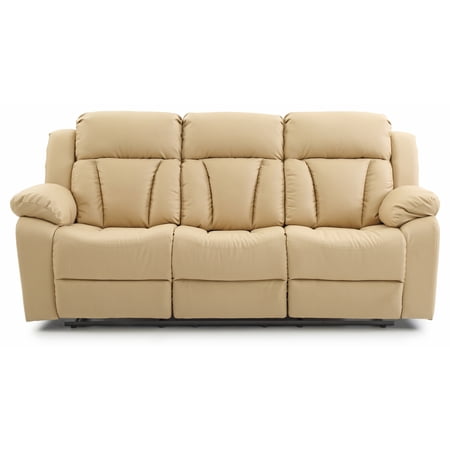 Passion Furniture PF-G689-RS Daria 85 in. Flared Arm Faux Leather Straight Reclining Sofa in Beige