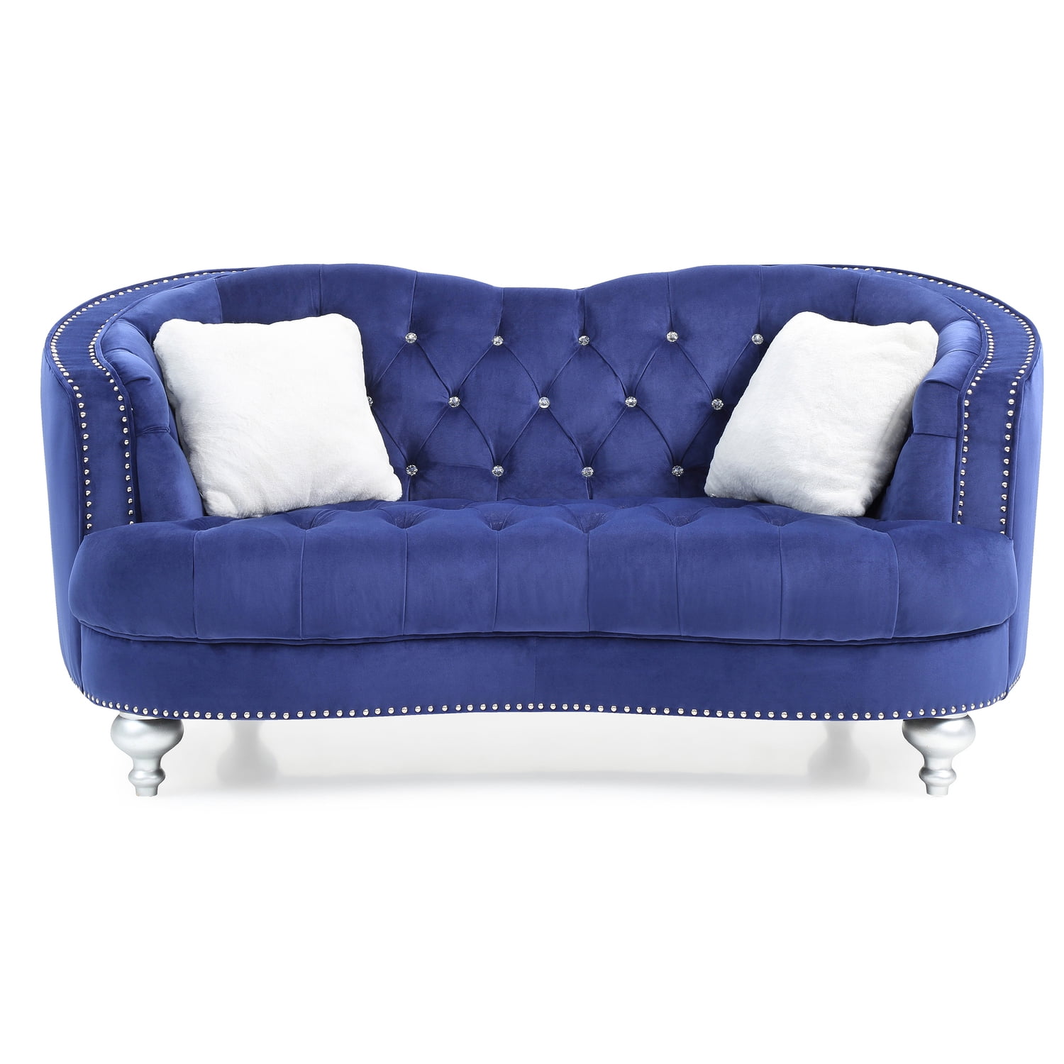 Glamorous Jewel 71" Blue Velvet Tufted Chesterfield Sofa