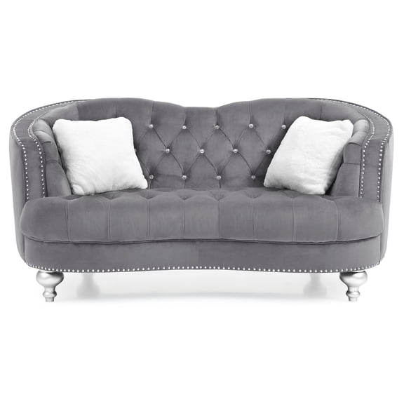 Passion Furniture PF-G755-L Jewel 71 in. Flared Arm Polyester Straight Sofa in Gray