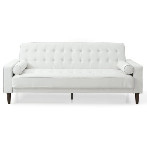 Passion Furniture PF-G847A-S Andrews 85 in. Flared Arm Faux Leather Straight Sofa in White