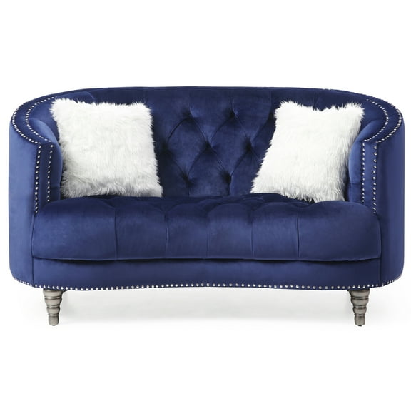 Dania 64 in. W Flared Arm Velvet Straight Sofa in Blue