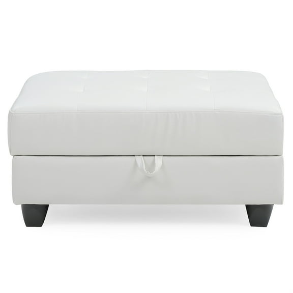 Passion Furniture PF-G307-O Revere Faux Leather Upholstered Storage Ottoman, White