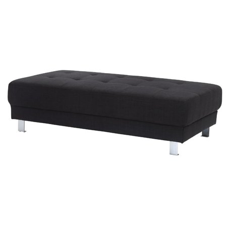Riveredge Black Linen Upholstered Ottoman