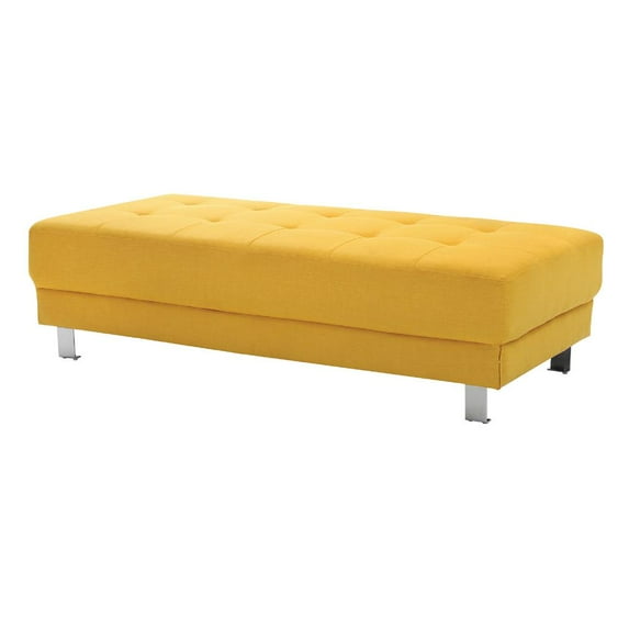 Passion Furniture Riveredge Yellow Linen Upholstered Ottoman