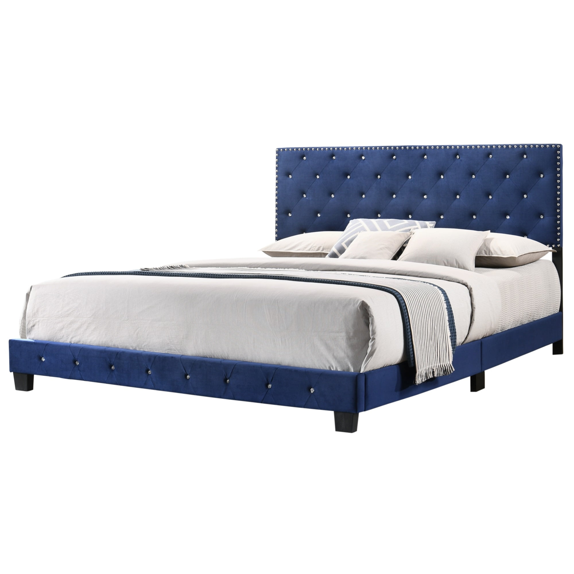 Passion Furniture Suffolk Navy Blue King Panel Bed
