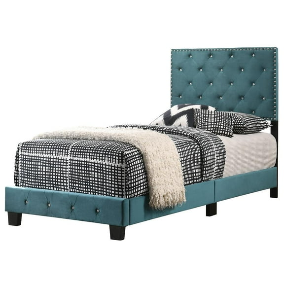 Passion Furniture Suffolk Green Tufted Velvet Upholstered King Panel Bed