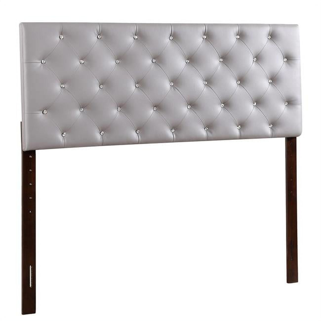 Light Grey Queen Upholstered Tufted Panel Headboard with Wood Legs