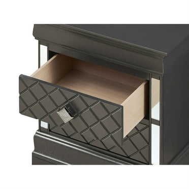 Passion Furniture Verona 2-Drawer Nightstand (24 in. H x 21 in. W x 16 in. D) Metalic Black