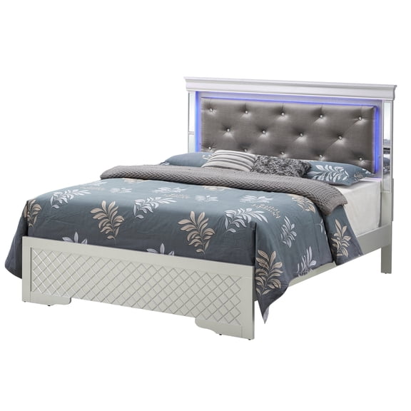 Passion Furniture Home Indoor Bedroom / Bedding Sleeping Modern Furniture Verona Silver Champagne and Black Queen Panel Beds