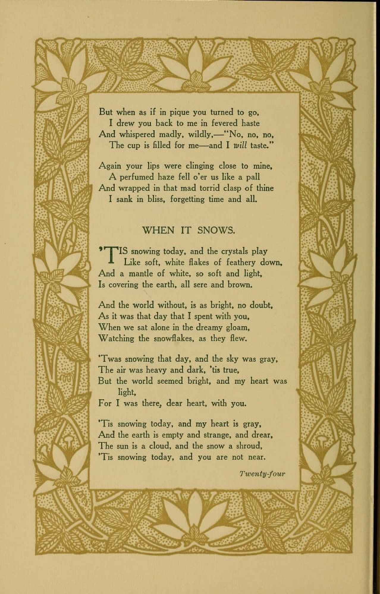 Passion Lyrics 1911 When it Snows Canvas Art - Maurine Hathaway (18 x 24)