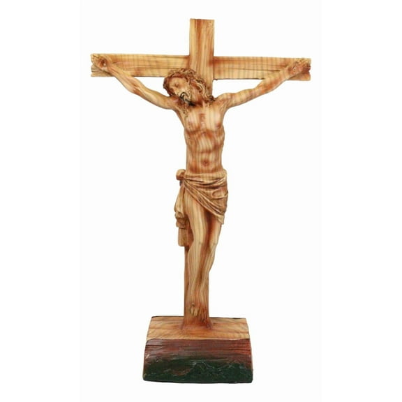 Passion Of Jesus Christ On The Cross In Faux Cedar Wood Finish Figurine 11.25"H