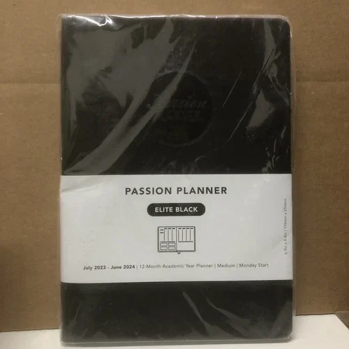 Passion Planner Weekly July 2023-June 2024 Academic Year Elite Black Medium