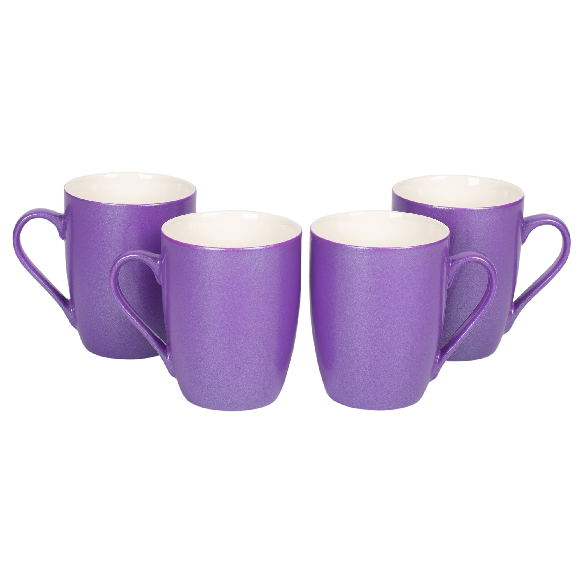 Bistro Coffee Mug Set of 4 - Large 14 Ounce - Purple - Tea Latte Cappuccino  Ceramic Cups - Matte Black Mugs w/Chalk and Coasters