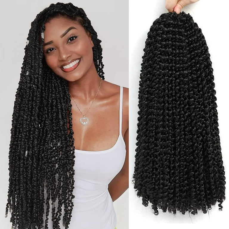 Passion Twist Hair 18 Inch 6 Packs Water Wave Crochet Hair Passion Twists Braiding  Hair Spring Twist Hair Crochet Braids Hair Extension(1B) 