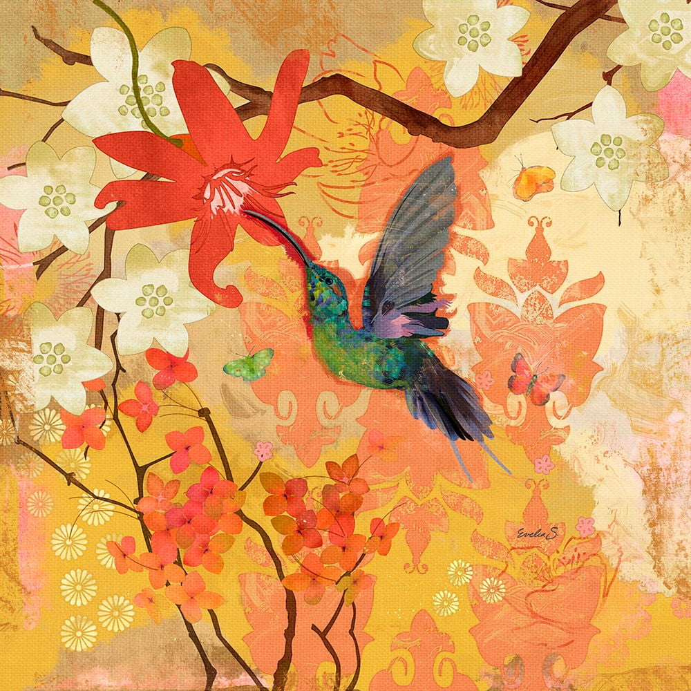 Passion Two Humming Bird Poster Print Designs Evalia (24 x 24