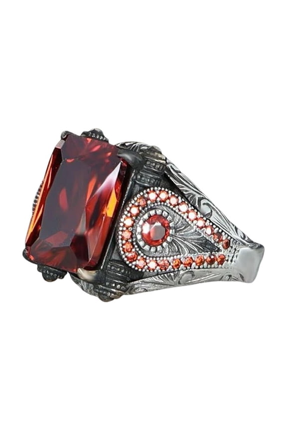 Passionate Beauty: 925 Sterling Silver Ring with Red Zircon Stone and Basket Weave Pattern | 14