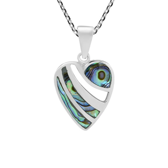 Passionate Cut-out Heart Abalone Shell Inlay Sterling Silver Pendant Necklace