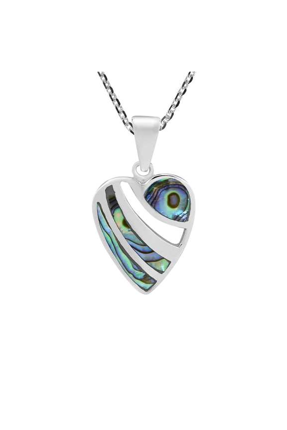 Passionate Cut-out Heart Abalone Shell Inlay Sterling Silver Pendant Necklace