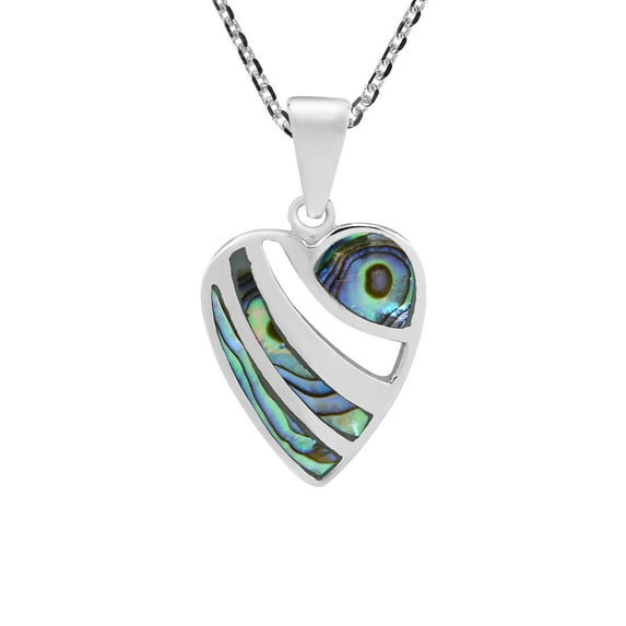 Passionate Cut-out Heart Abalone Shell Inlay Sterling Silver Pendant Necklace